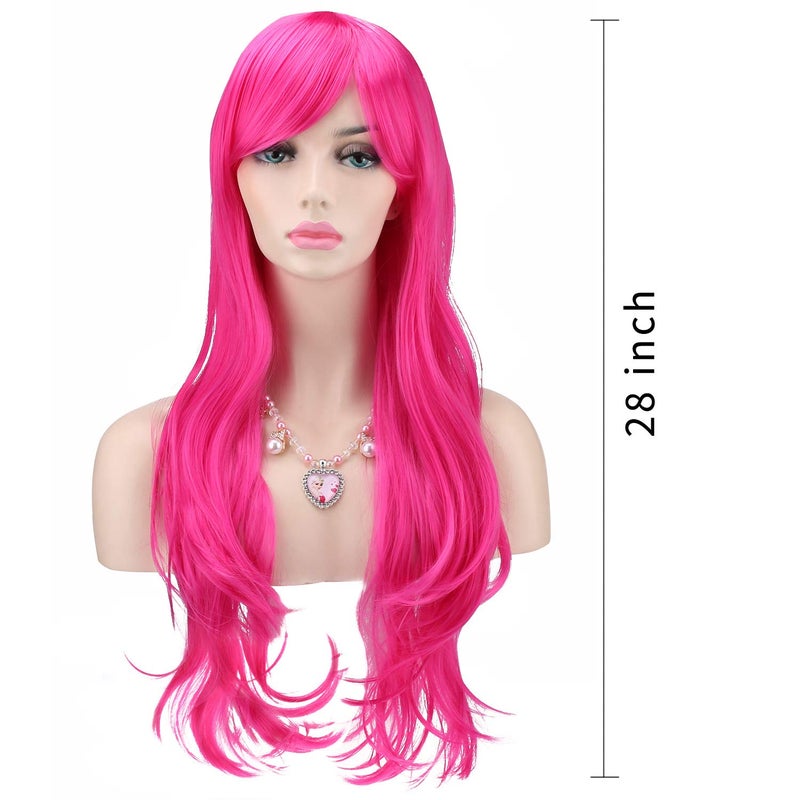 Akstore 28 inch Fashion Wigs Long Wavy Curly Hair Cosplay Wig (Rose) - Image 2